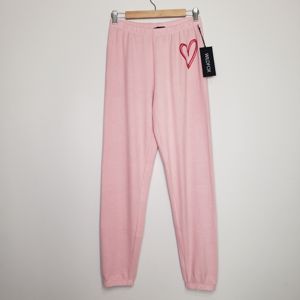 Wildfox pink heart joggers xs nwt